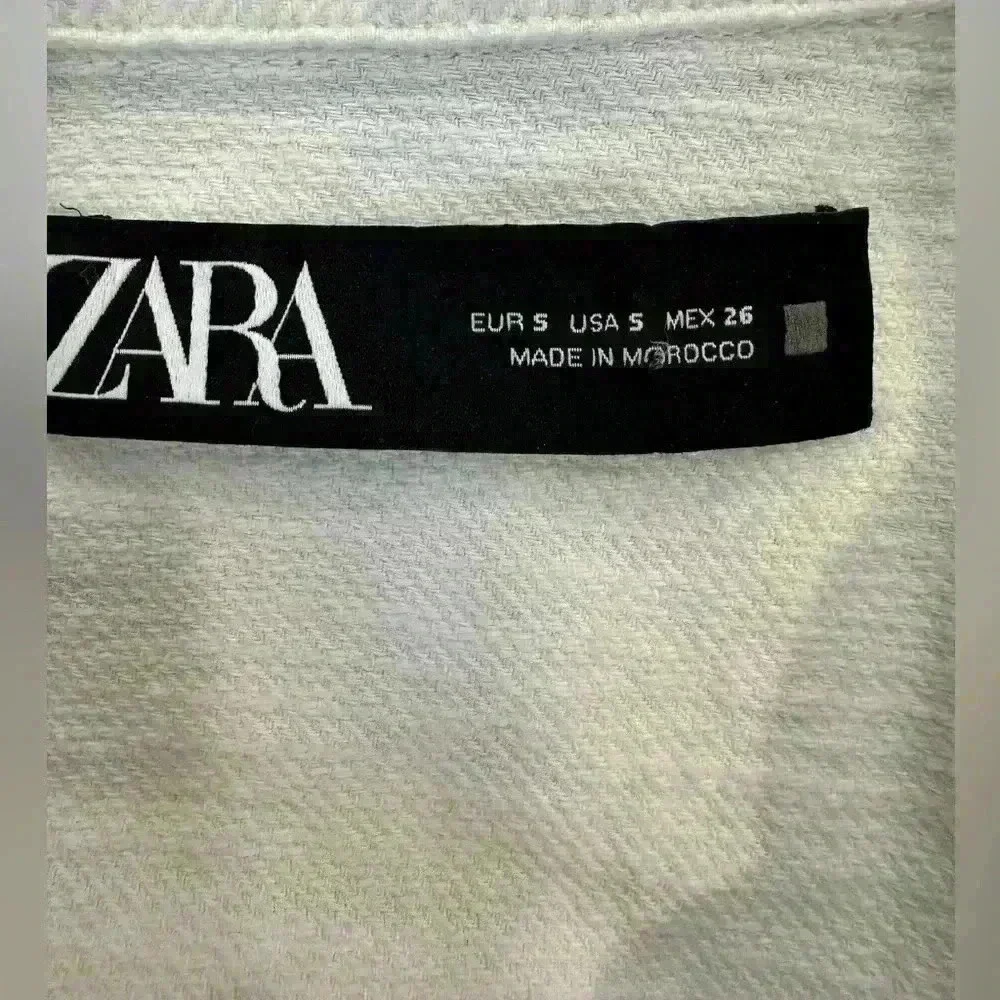 Zara Corduroy Shacket Jacket Cropped Oversized Cotton Cream Large Fringed Hem
